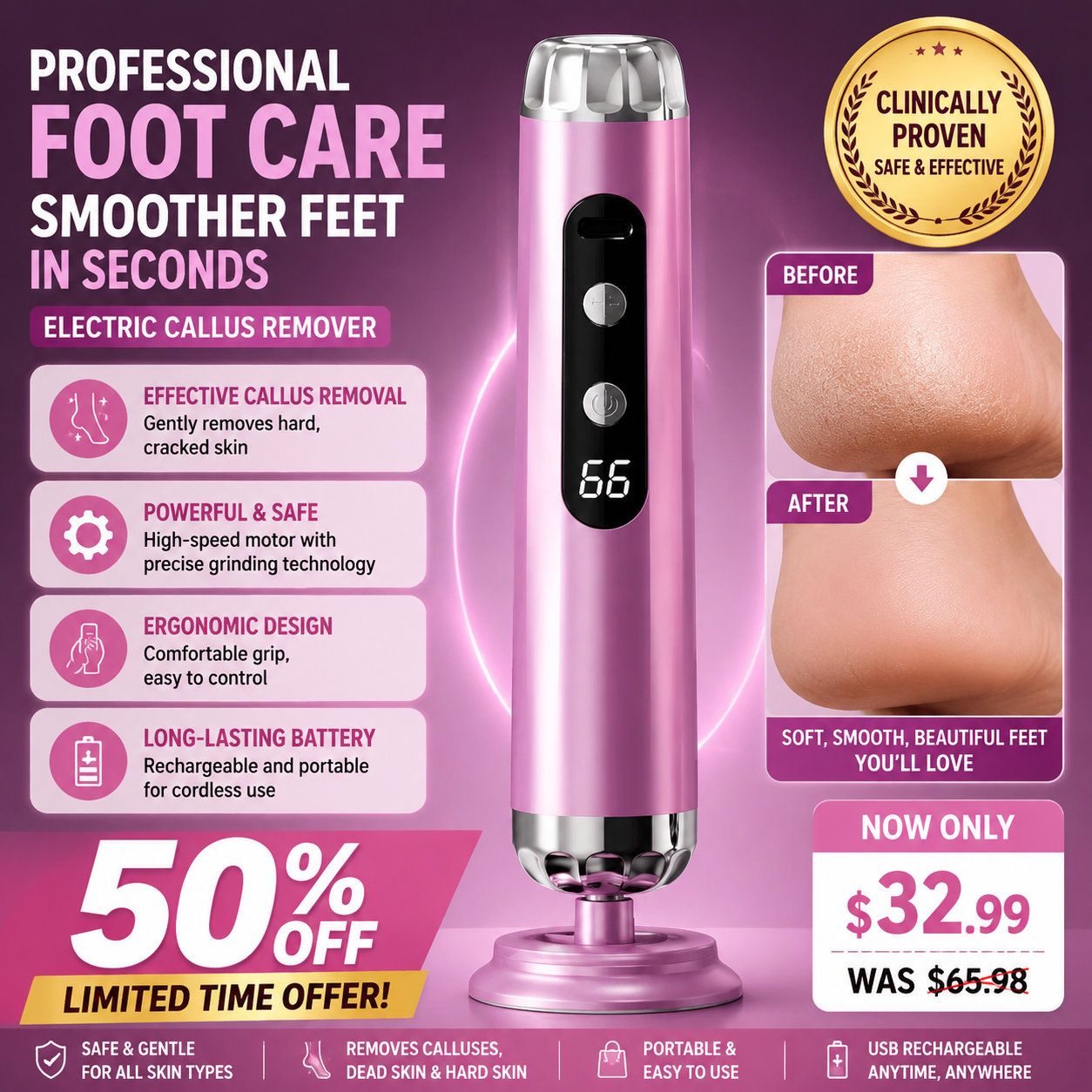 Multi-Function Electric Foot Grinder with 5 Speeds