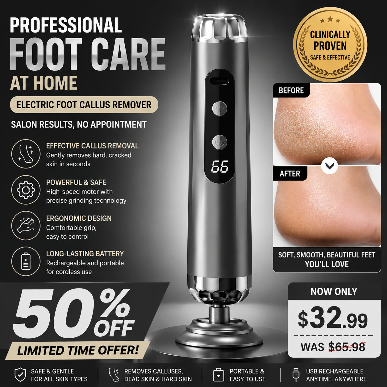 Multi-Function Electric Foot Grinder with 5 Speeds
