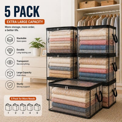 🔥Buy 1 Get 1 Free📢Large Heavy-Duty Thick Plastic Clear Storage Bag for Clothes, Moving & Storage
