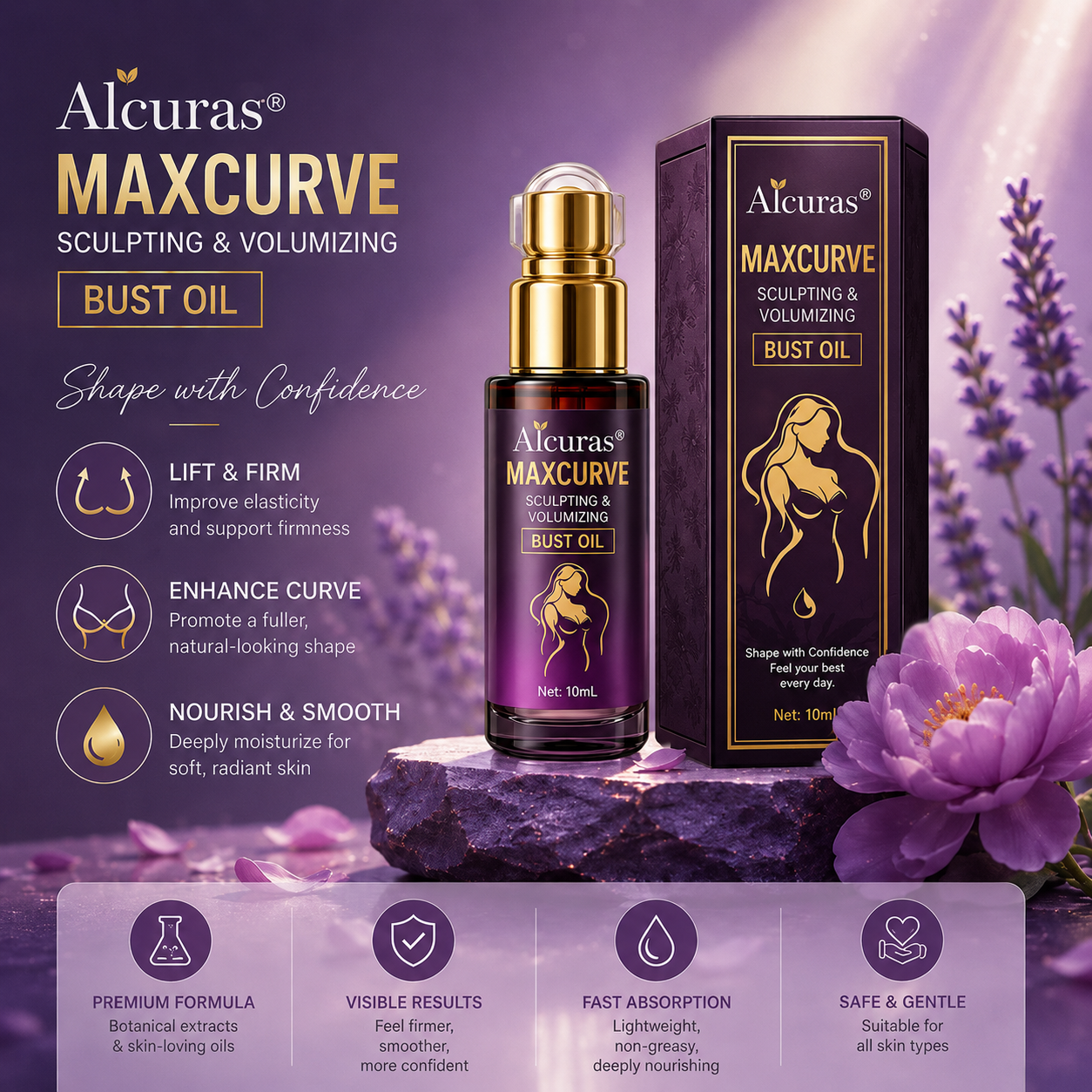 Alcuras® MaxCurve Multi-Zone Sculpting Oil – Lift, Volume & Curve for Bust & Butt
