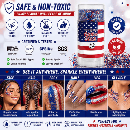 🔥Last Day 70% OFF🦅4th of July Glitter Stick✨🔔Red, White & Blue Body & Hair Sparkle