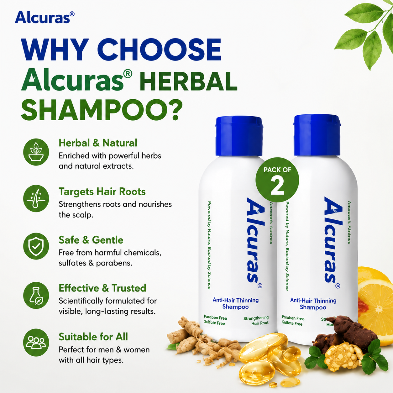 Alcuras® Herbal Shampoo – Anti-Hair Thinning
