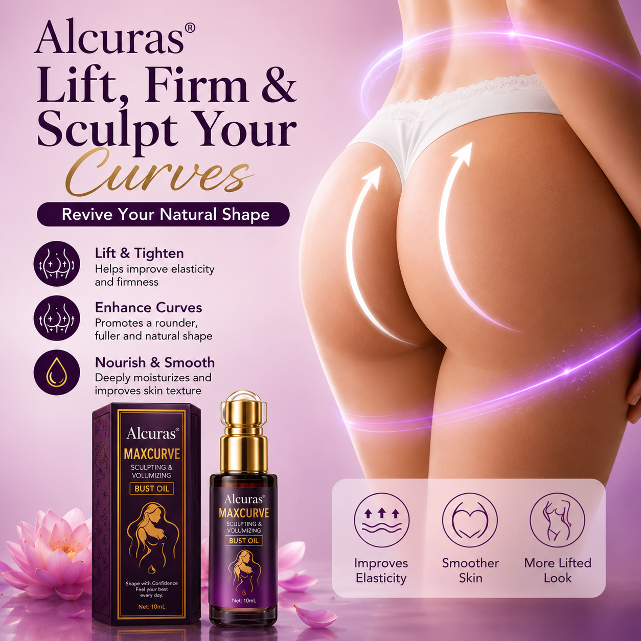Alcuras® MaxCurve Multi-Zone Sculpting Oil – Lift, Volume & Curve for Bust & Butt