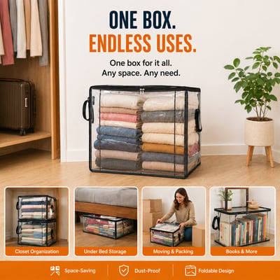 🔥Buy 1 Get 1 Free📢Large Heavy-Duty Thick Plastic Clear Storage Bag for Clothes, Moving & Storage