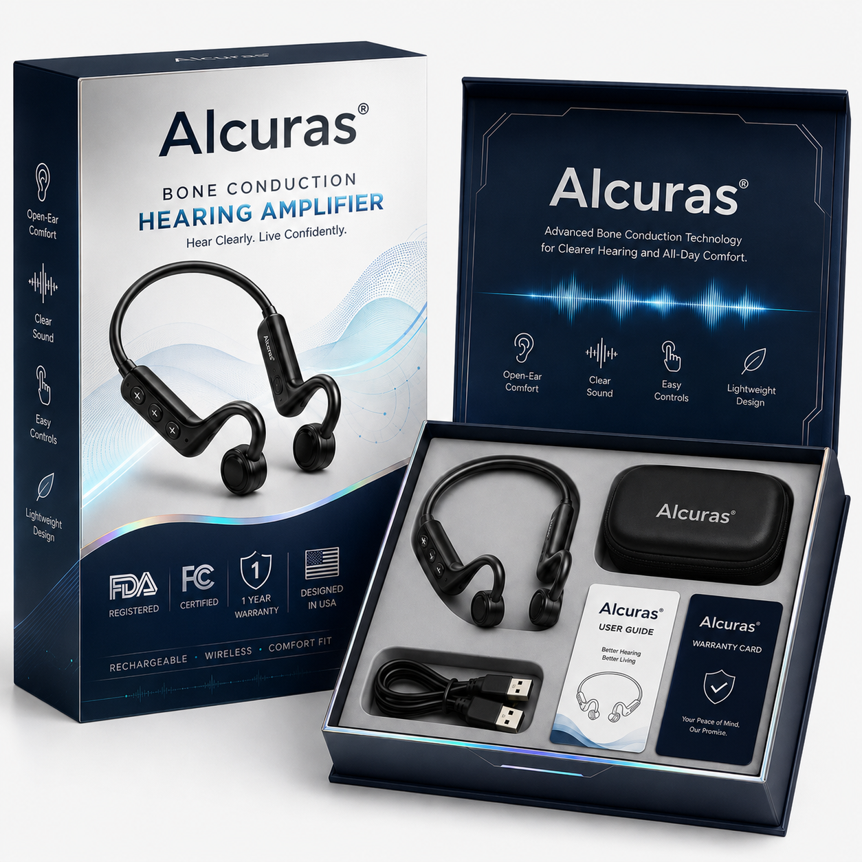 💖#1 THIS IS THE CLEAR WINNER!🔥Alcuras™ Bone Conduction Hearing Aids — Hear the sounds you should hear! ✅Made in the USA